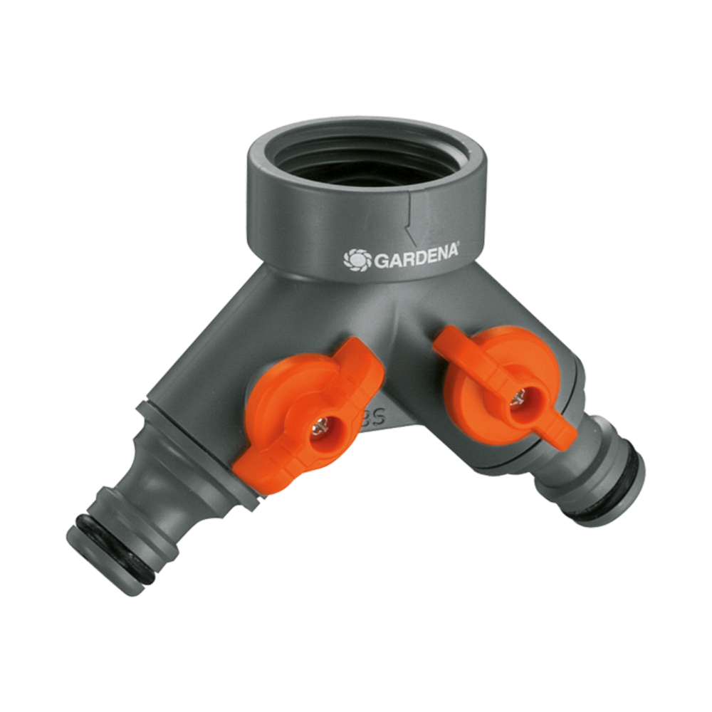 f02807ba447b4788b97d4dd3c9dd366c-Original.png Twin-Tap Connector, 33.3 mm (G 1") Thread, Simultaneous Watering Accessories Operation - Image 1